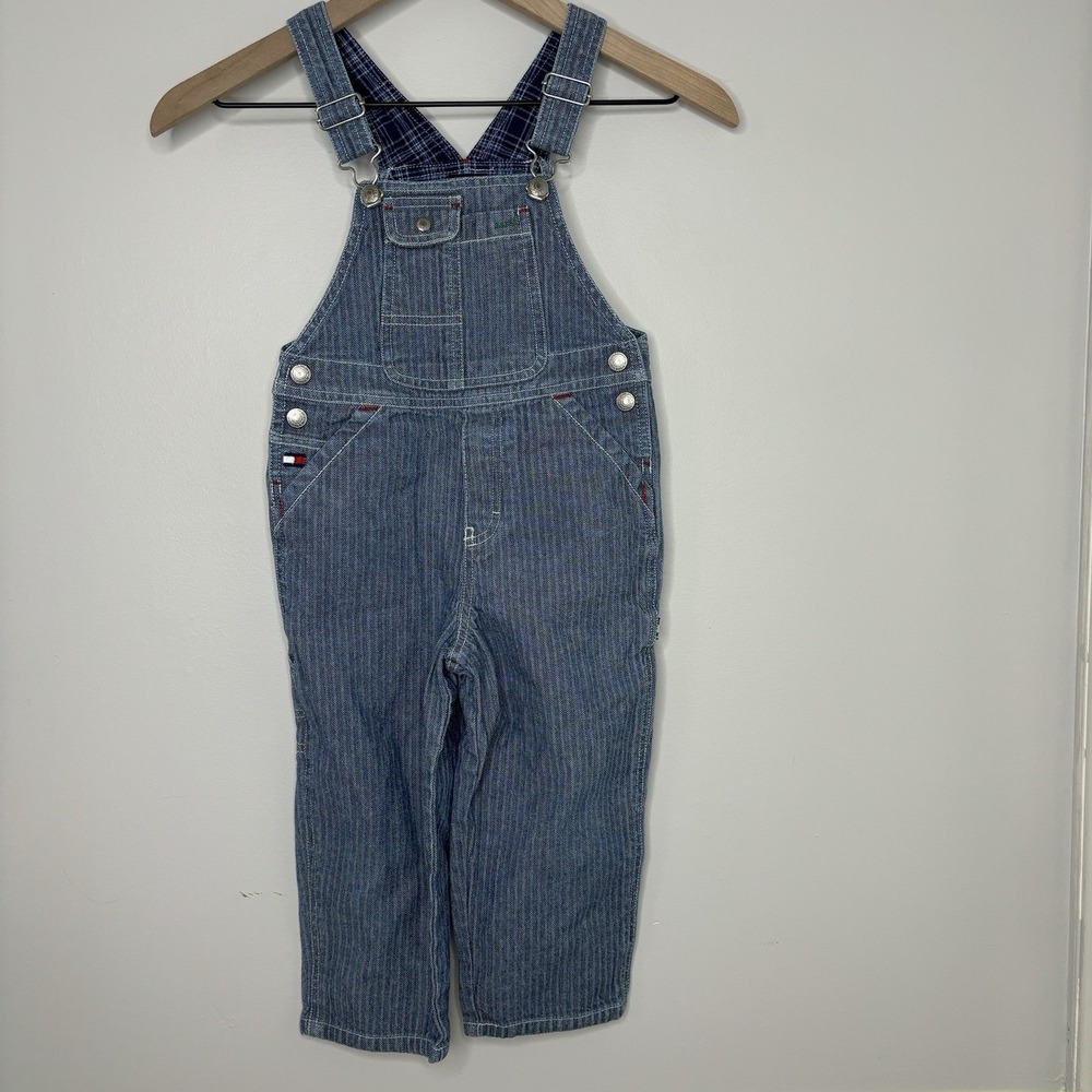 Tommy Hilfiger Bib Denim Overalls 3T Conductor Train Carpenter Vintage Stripe